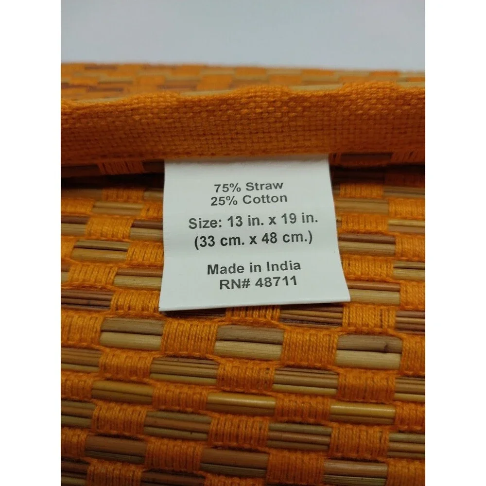 Set 6 Woven Straw Placemats Orange Boho Coastal Farmhouse Table Mats